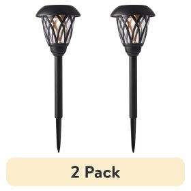 2 pack Solar Powered Black Lattice LED Landscape Pathway Light with Glass Lens, 8 Lumens