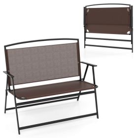 Folding Outdoor Garden Bench 2-Person Patio Bench with Backrest and Armrests