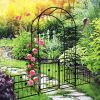 Metal Garden Arch with Gate 79.5'' Wide x 86.6'' High Climbing Plants Support Rose Arch Outdoor Black