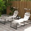 Outsunny 2 Pcs Outdoor Lounge Chair, Adjustable Backrest Folding Chaise Lounge, Cushioned Tanning Chair w/Sunshade Roof & Pillow