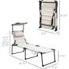 Outsunny 2 Pcs Outdoor Lounge Chair, Adjustable Backrest Folding Chaise Lounge, Cushioned Tanning Chair w/Sunshade Roof & Pillow