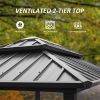 Grill Gazebo 8' √ó 6', Aluminum BBQ Gazebo Outdoor Metal Frame with Shelves Serving Tables, Permanent Double Roof Hard top Gazebos for Patio Lawn Deck