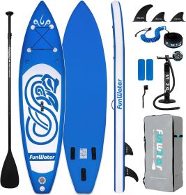 FunWater Inflatable Ultra-Light (17.6lbs) SUP for All Skill Levels Everything Included with Stand Up Paddle Board (Color: Dark blue)