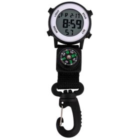 Digital Clip Watch Waterproof And Shockproof Keychain Carabiner Watch Pocket Clip-on Quartz Watch Glow In The Dark With Alarm (Color: Black)