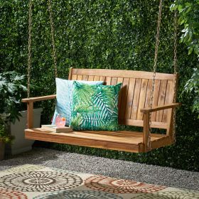 Outdoor  Modern Acacia Wood Porch Swing (material: Wood+Metal, Color: Teak)